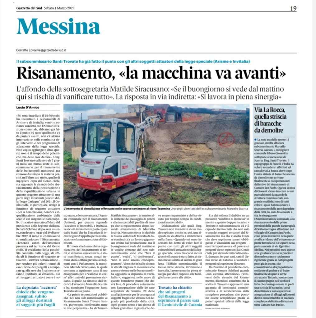 Risanamento baraccopoli: la macchina va avanti
